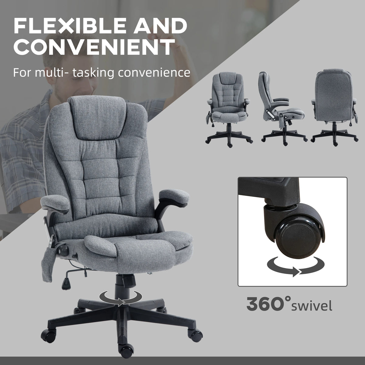 HOMCOM Vibrating Massage Office Chair With Heat And Reclining Backrest