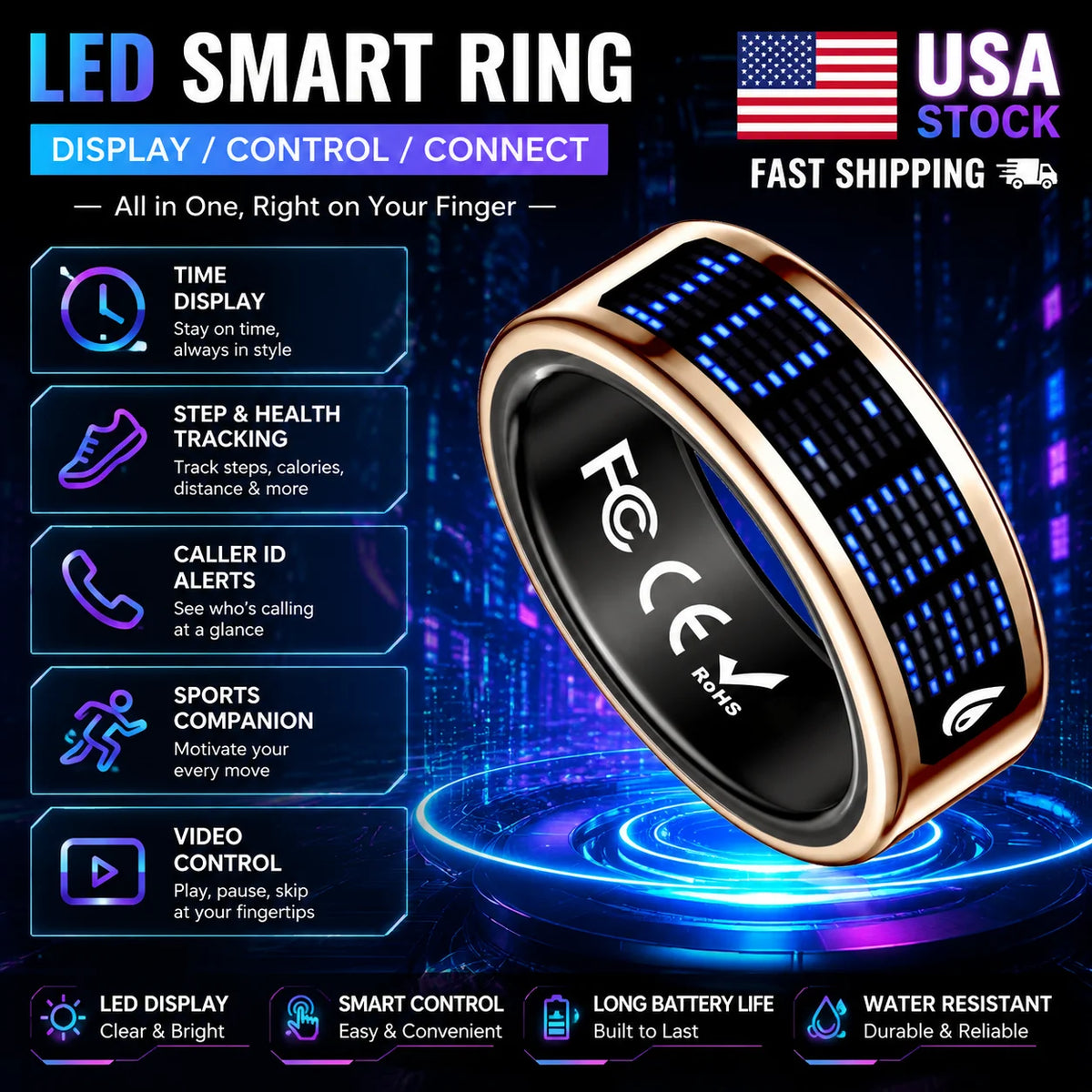 Free Shipping Smart Ring With LED Screen Caller ID Waterproof