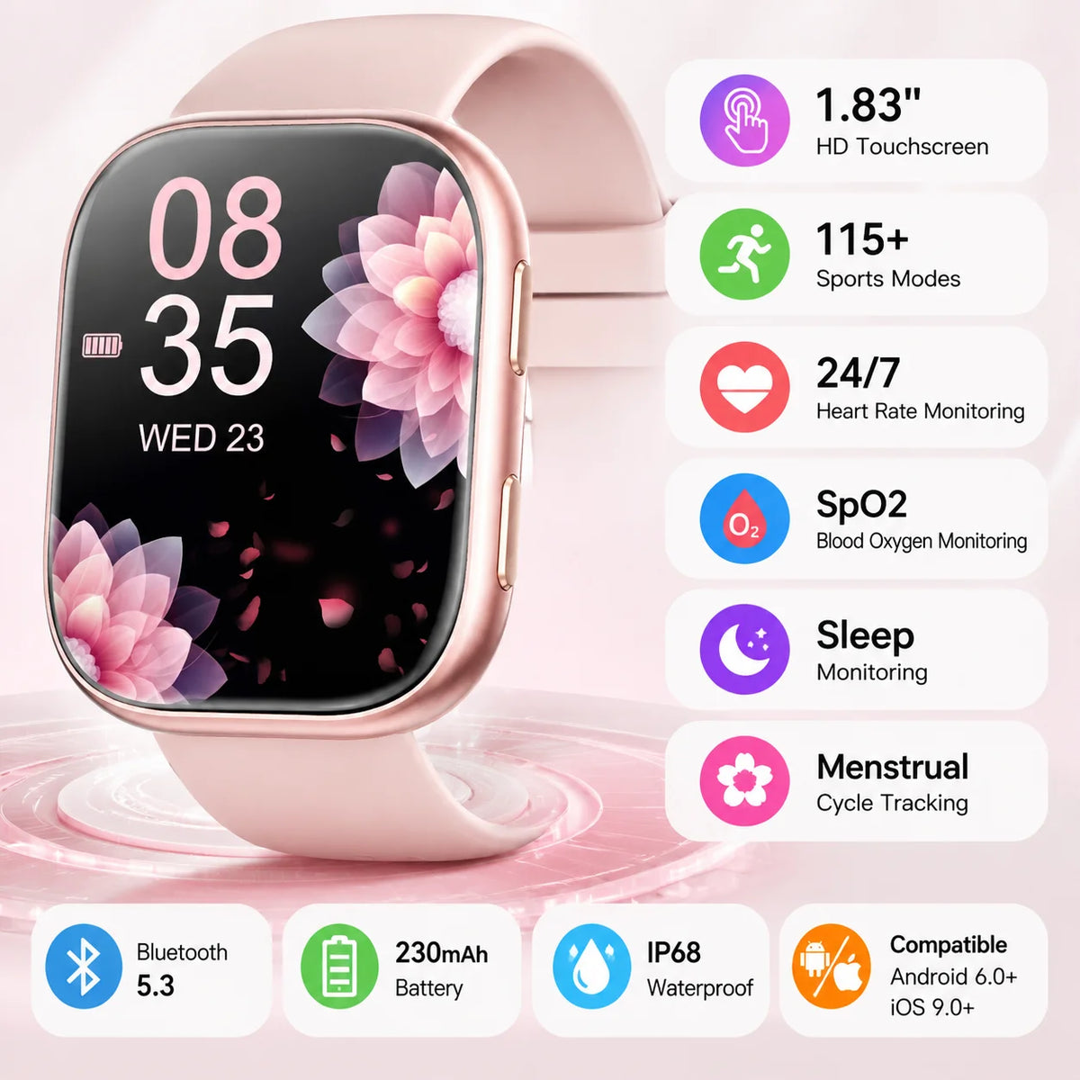 Free Shipping Ladies Smartwatch Fitness Tracker 115 Plus Sports Modes