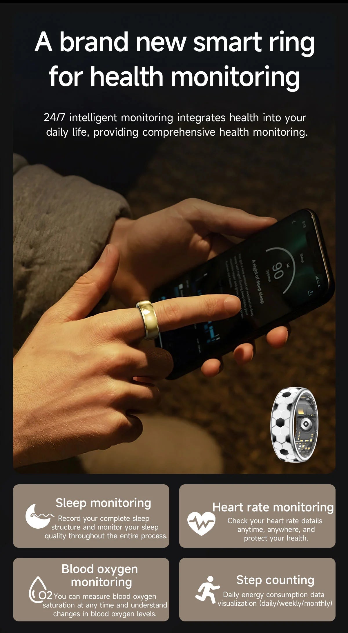 Free Shipping Smart Ring Call Alerts Gesture Control Health Tracking