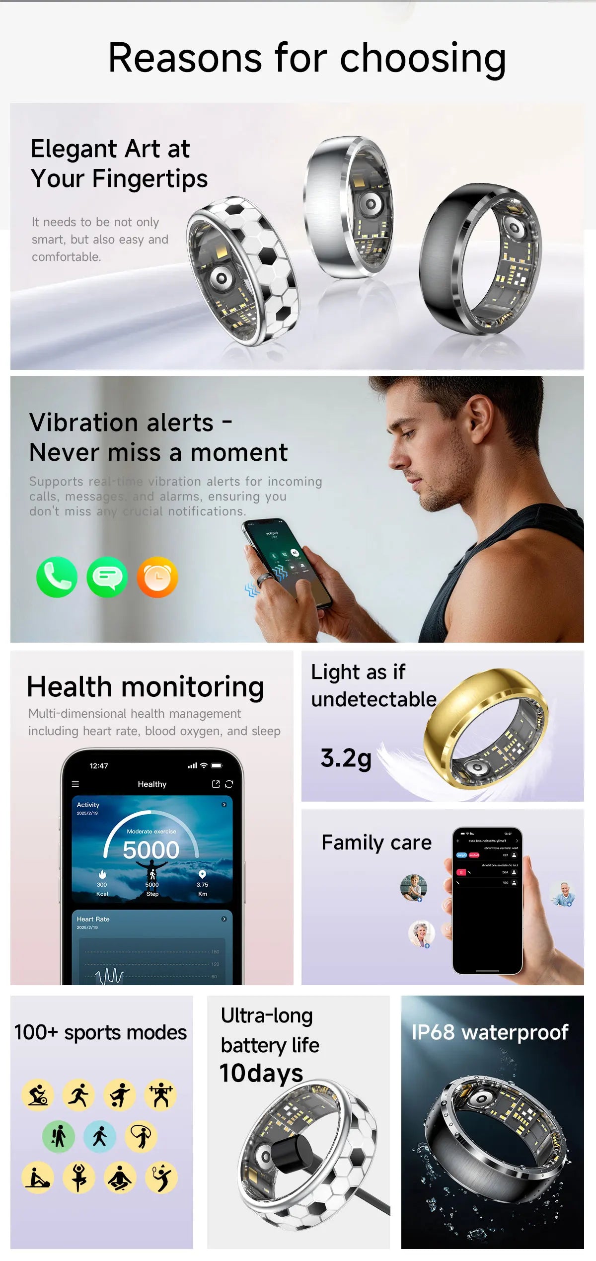 Free Shipping Smart Ring Call Alerts Gesture Control Health Tracking