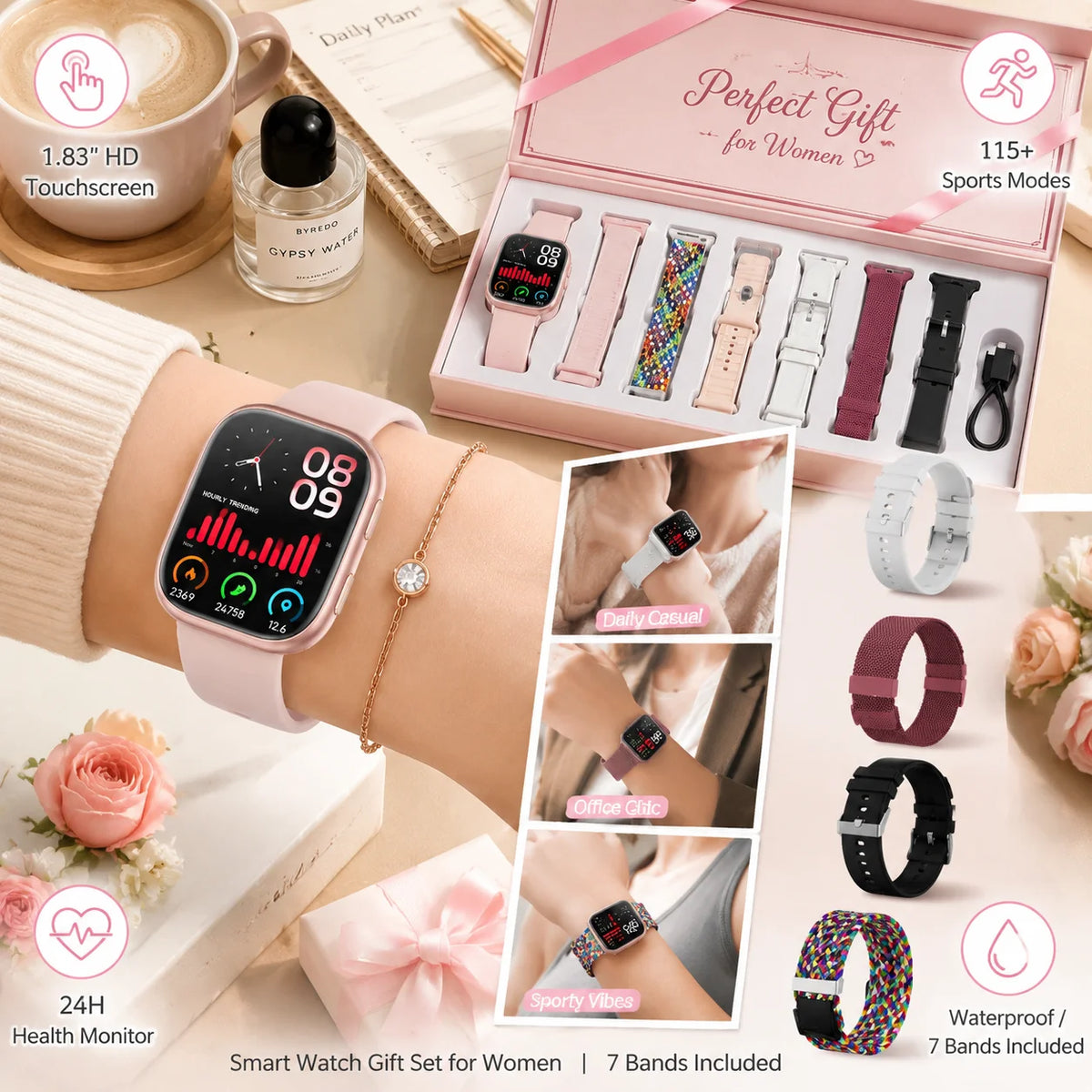 Free Shipping Ladies Smartwatch Fitness Tracker 115 Plus Sports Modes
