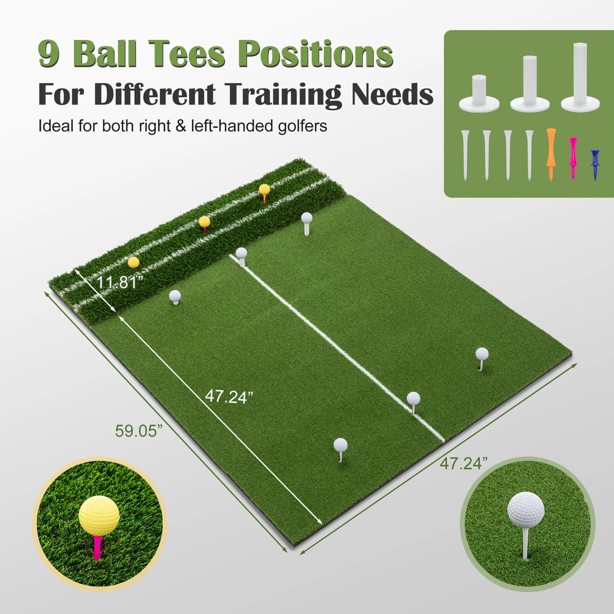 Premium Golf Hitting Mat Featuring Guide Line And Tee Slots