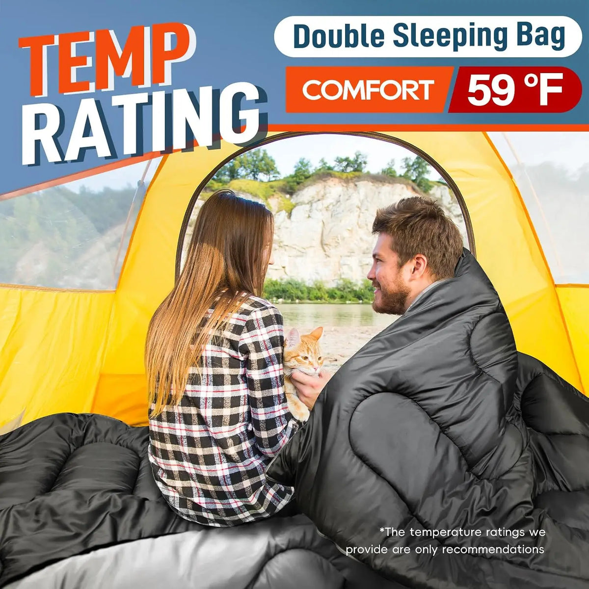 Free Shipping Double Sleeping Bag With Two Pillows For Camping