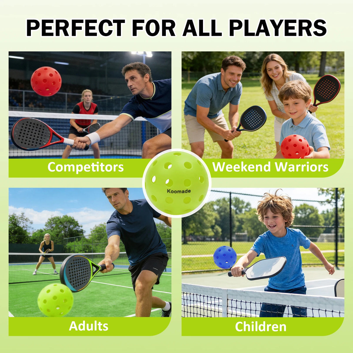 Koomade Outdoor Pickleballs Usapa Approved Durable Court Game Balls