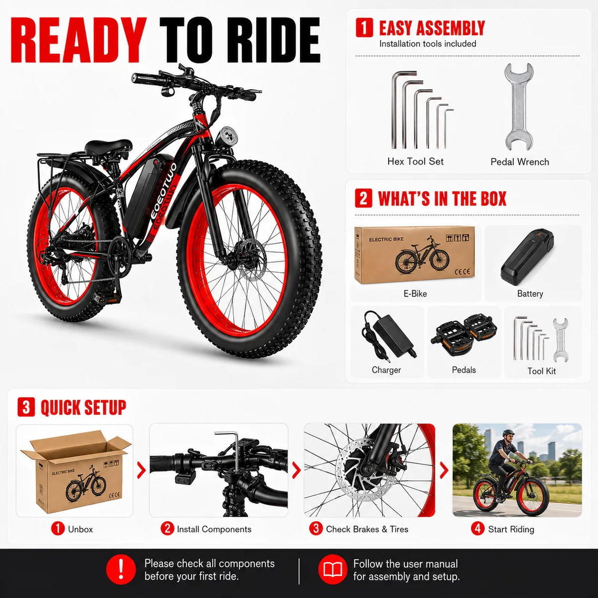 EOEOTWO 1500W Electric Bike With Fat Tires Long Range Battery