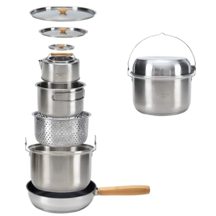 Free Shipping Stainless Steel Camping Cookware Set With Pots and Pan