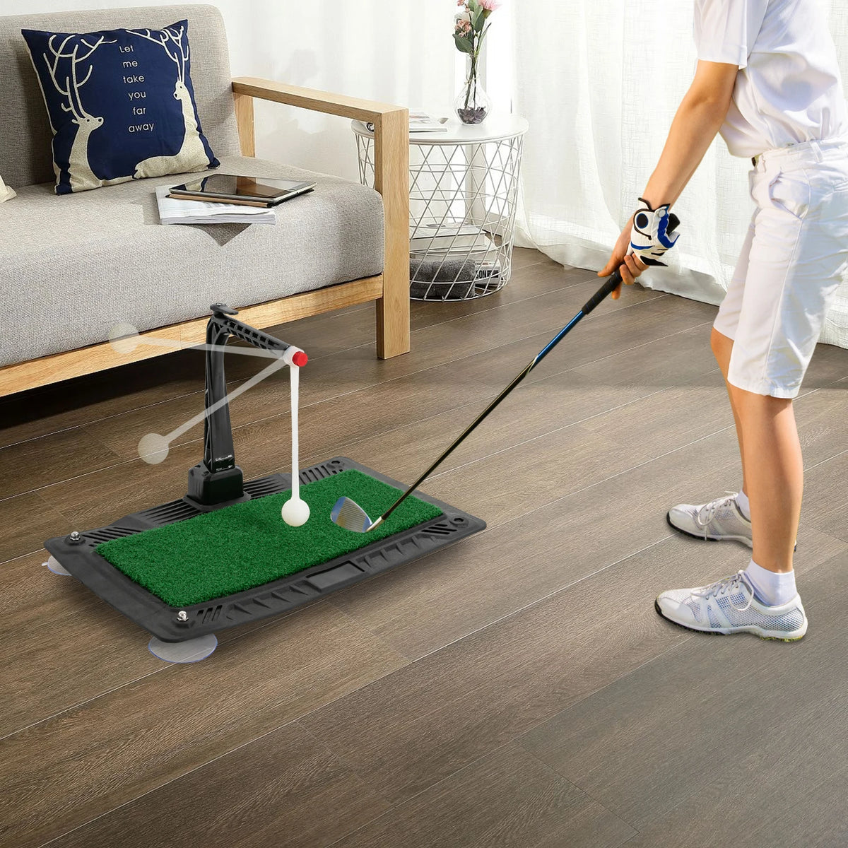 Height Adjustable Golf Swing Trainer With Ball Return Practice Aid