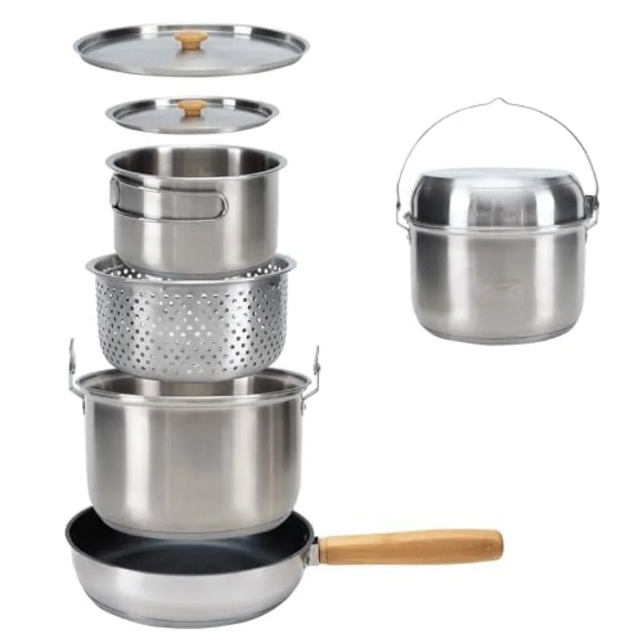 Free Shipping Stainless Steel Camping Cookware Set With Pots and Pan