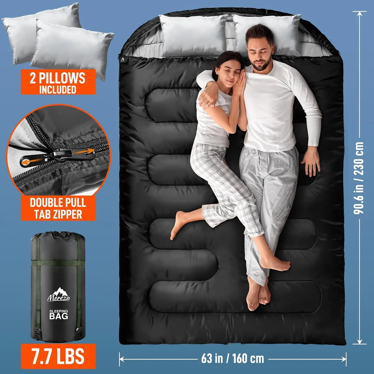 Free Shipping Double Sleeping Bag With Two Pillows For Camping