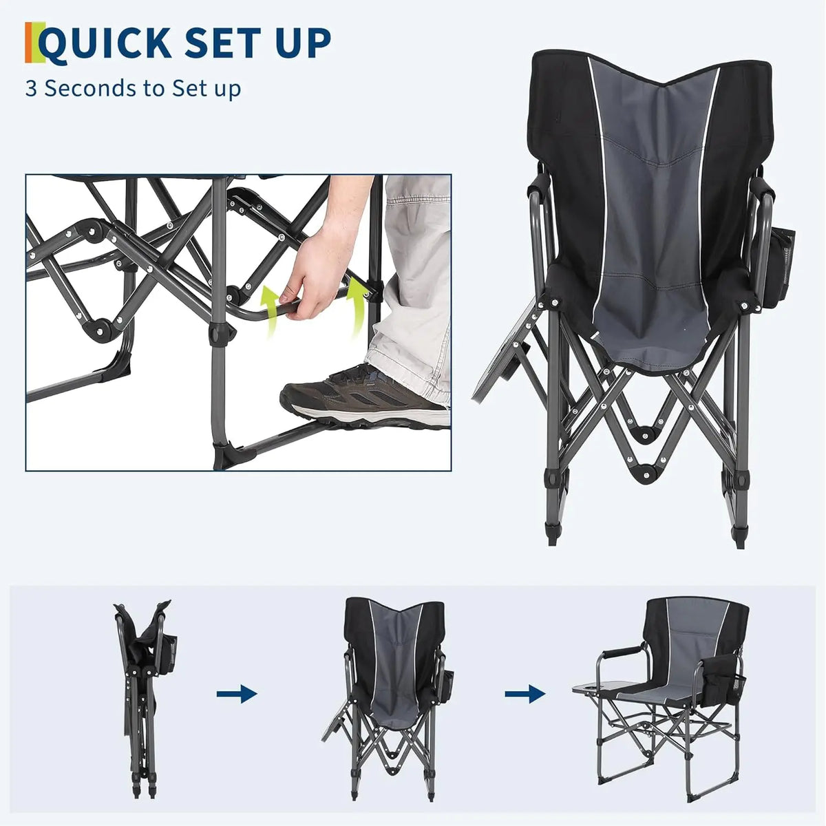 HiMISS Folding Camping Chair With Side Table And Cup Holder