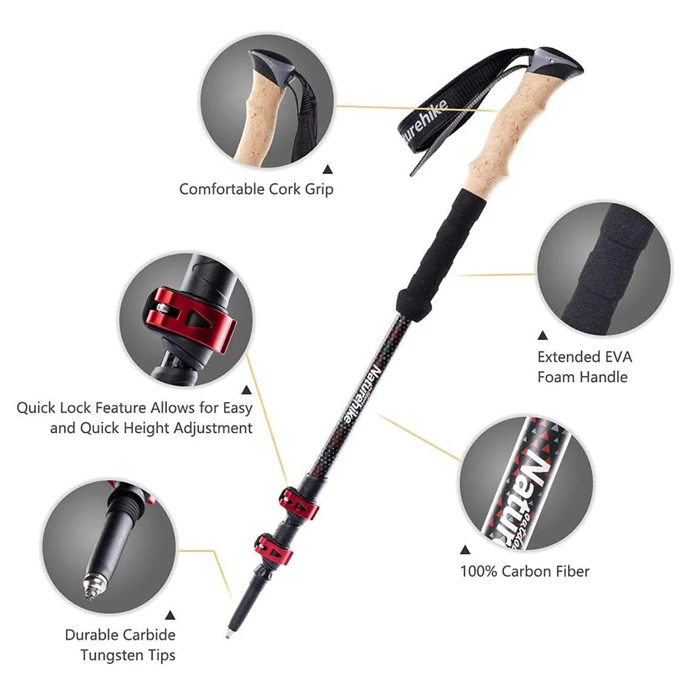 Free Shipping Naturehike Carbon Fiber Folding Hiking Trekking Poles