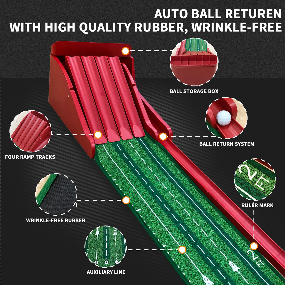 Kofull Four Lane Golf Putting Practice Mat For Indoor Training