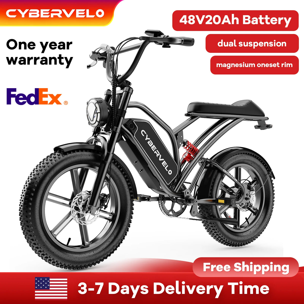 Free Shipping Cybervelo 1000W Electric Fat Tire Dirt Bike