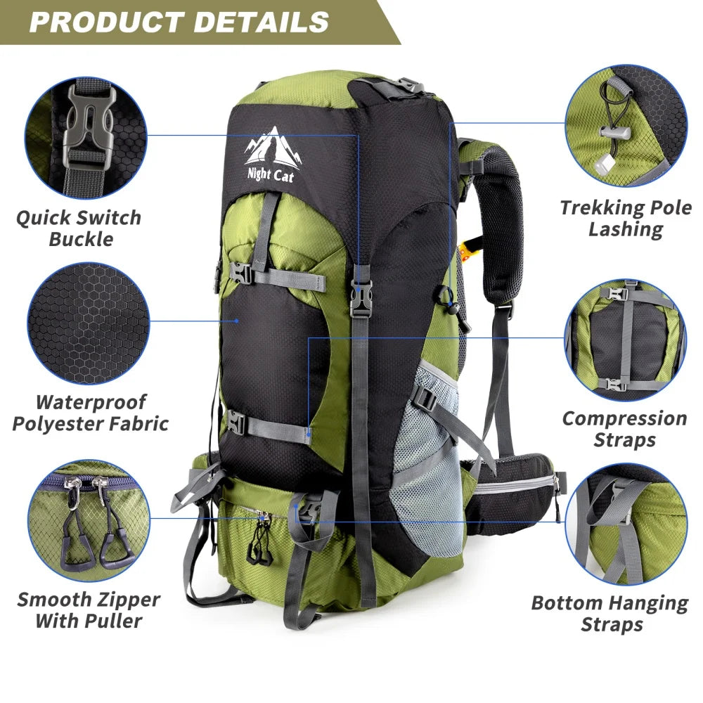 Free Shipping Night Cat Waterproof Hiking Backpack With Rain Cover