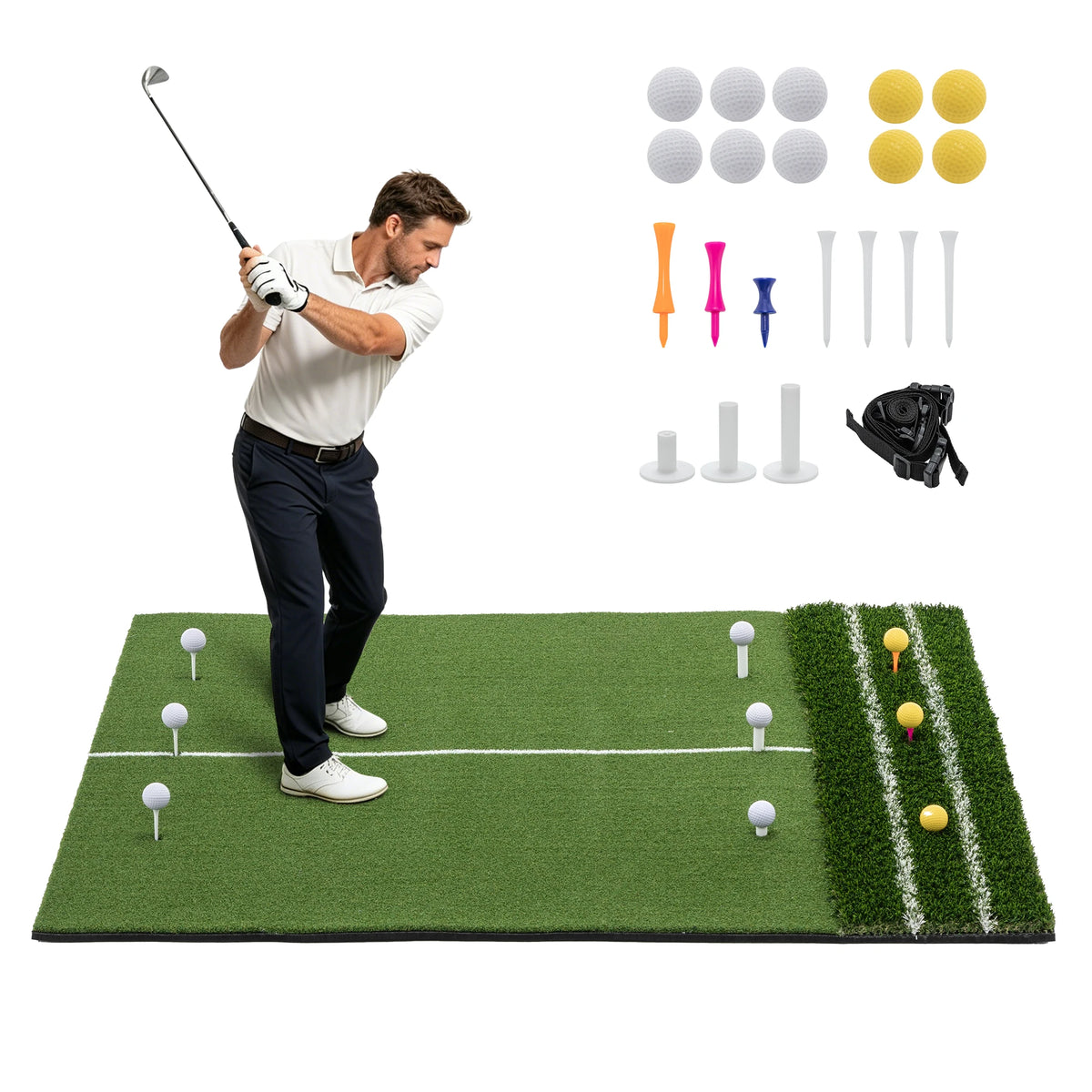 Premium Golf Hitting Mat Featuring Guide Line And Tee Slots
