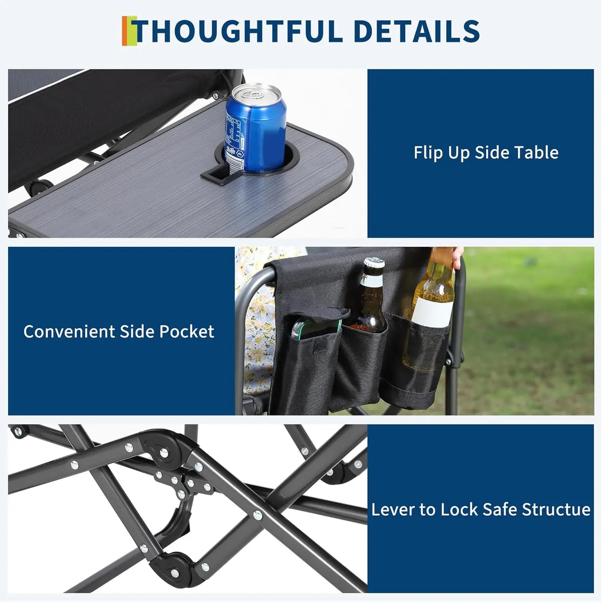 HiMISS Folding Camping Chair With Side Table And Cup Holder