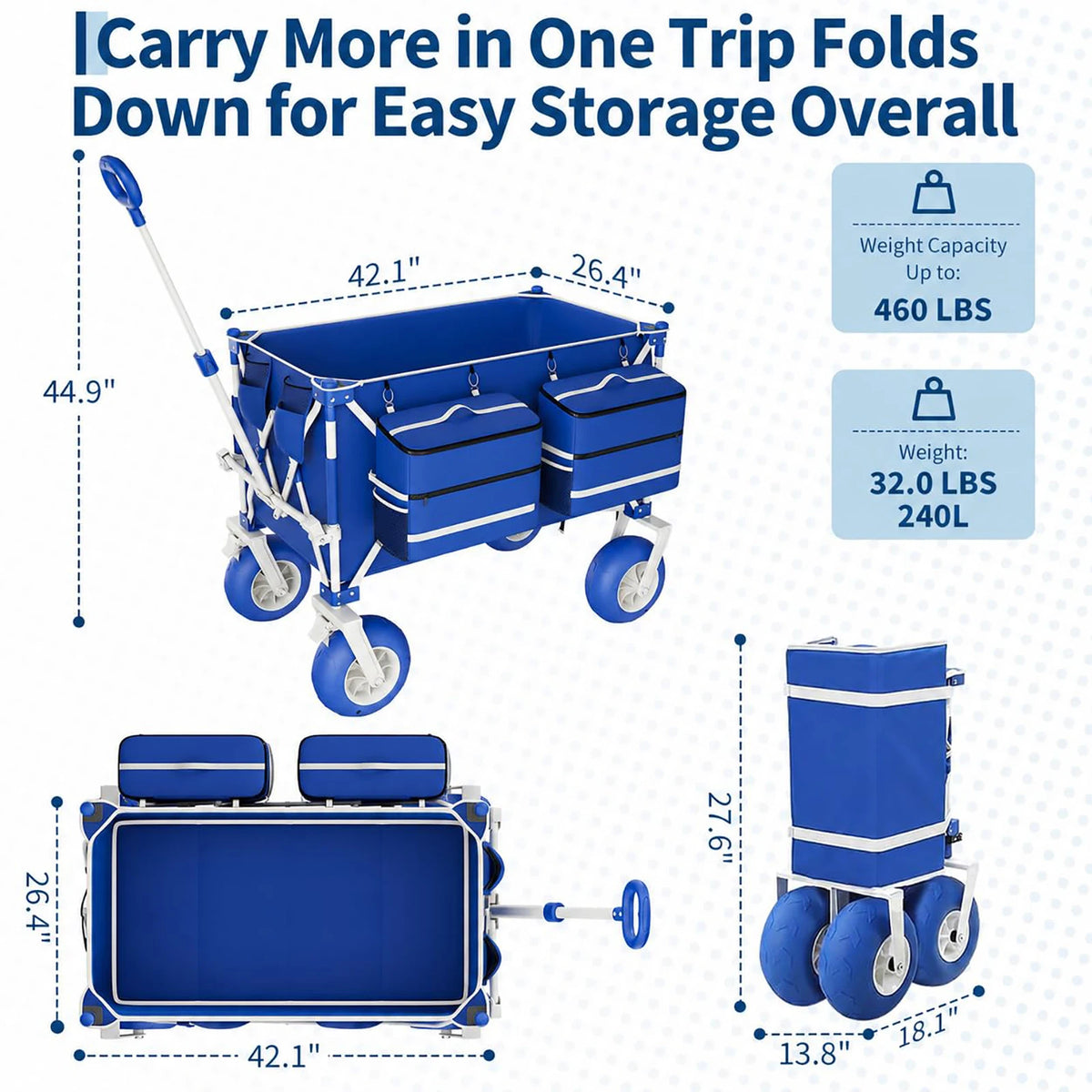 Free Shipping HiMISS Heavy Duty All Terrain Folding Beach Wagon
