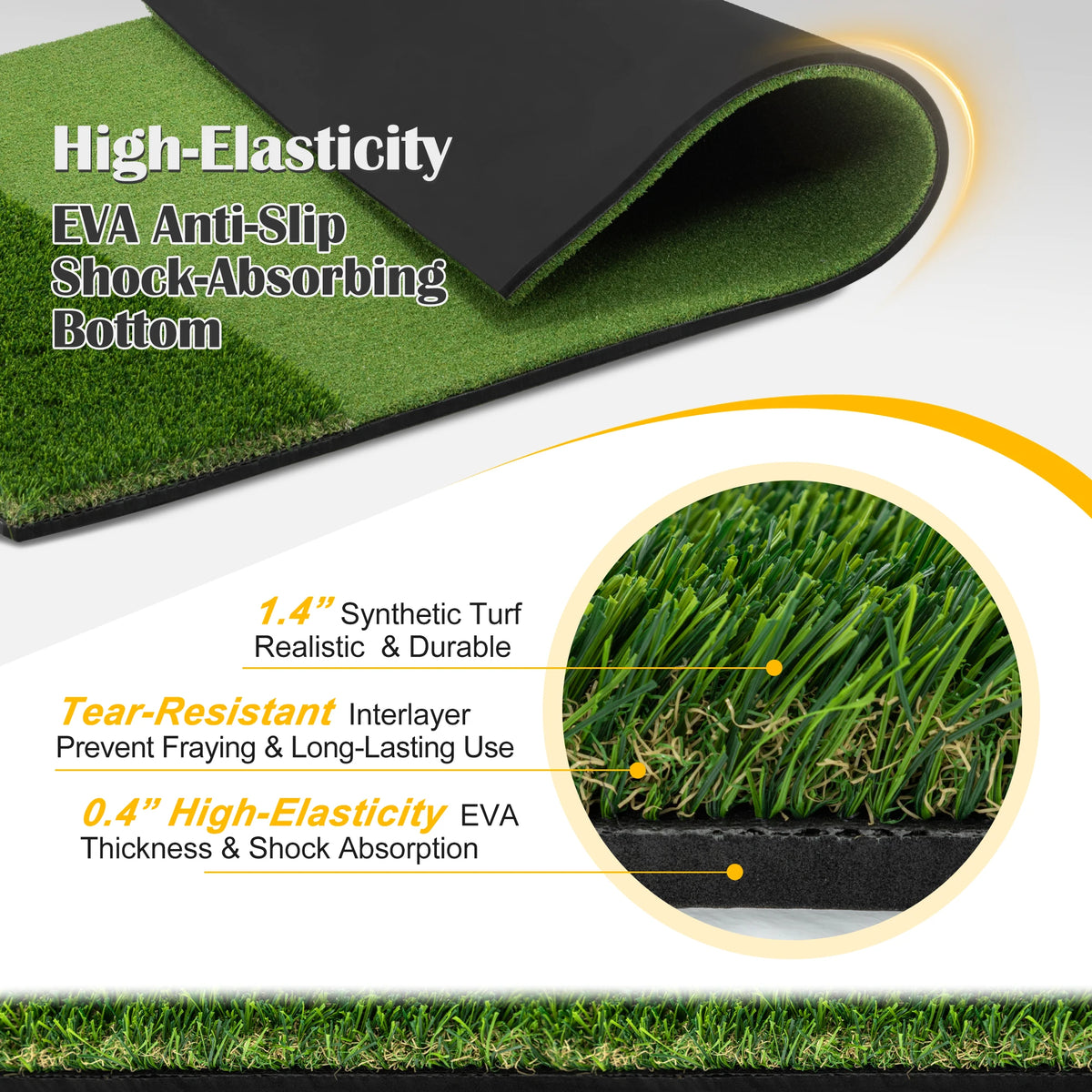 Premium Golf Hitting Mat Featuring Guide Line And Tee Slots