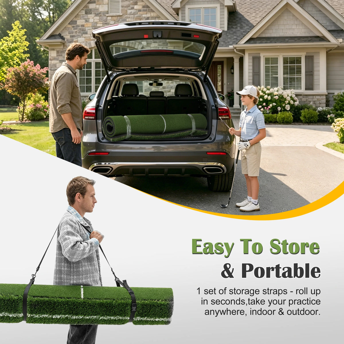 Premium Golf Hitting Mat Featuring Guide Line And Tee Slots