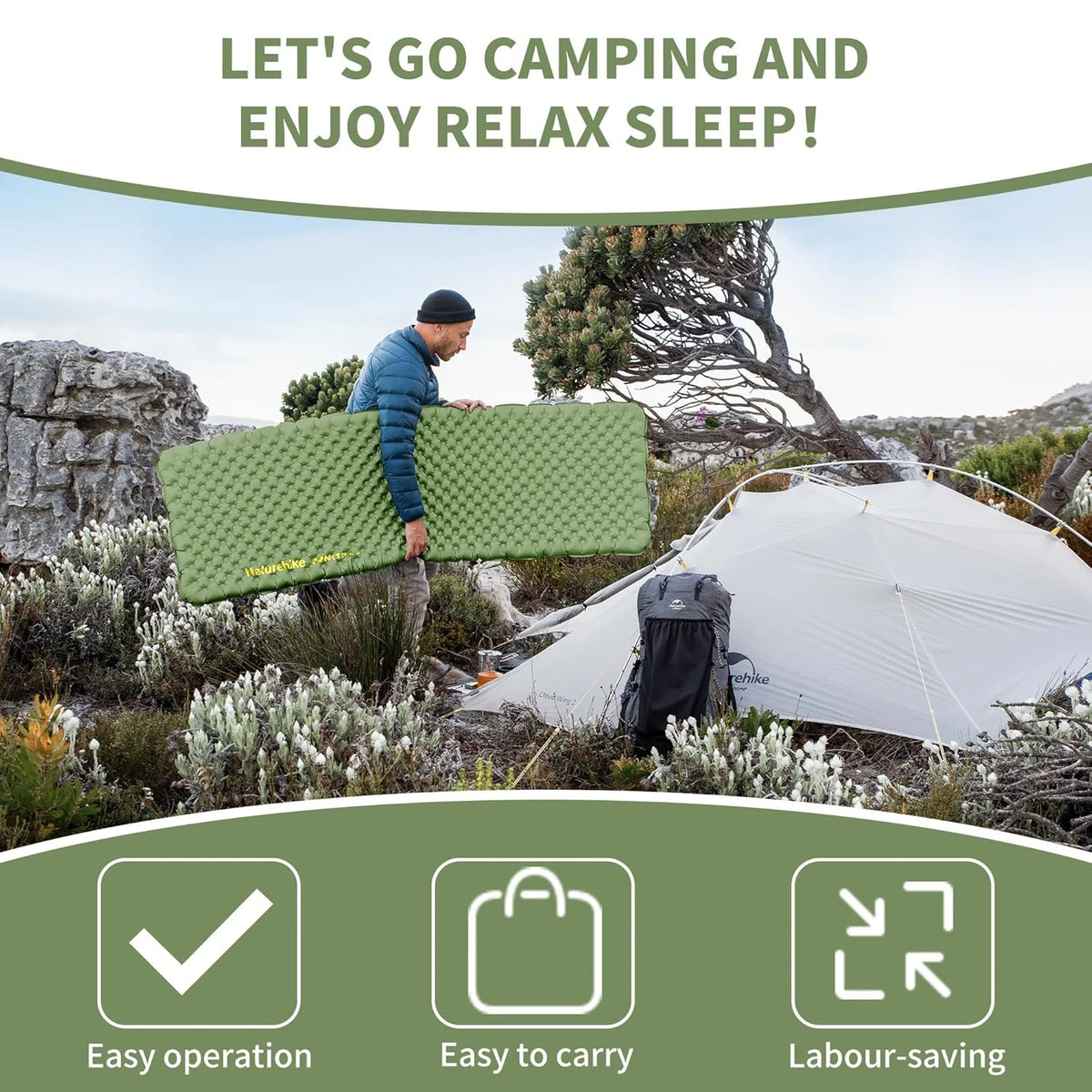 Free Shipping Naturehike Insulated Inflatable Camping Sleeping Pad