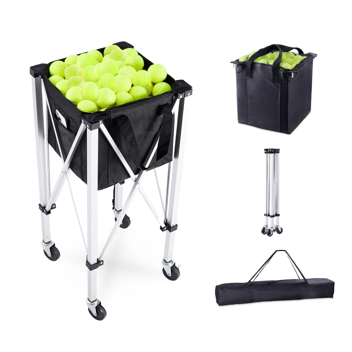 SucceBuy Foldable Tennis Ball Cart With Nylon Wheeled Basket