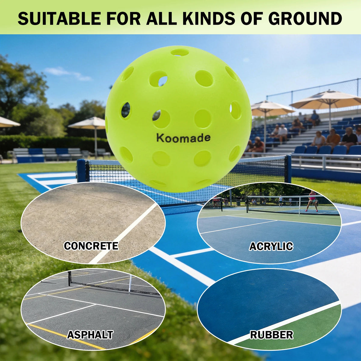 Koomade Outdoor Pickleballs Usapa Approved Durable Court Game Balls