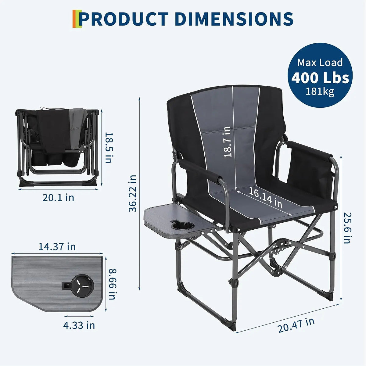 HiMISS Folding Camping Chair With Side Table And Cup Holder