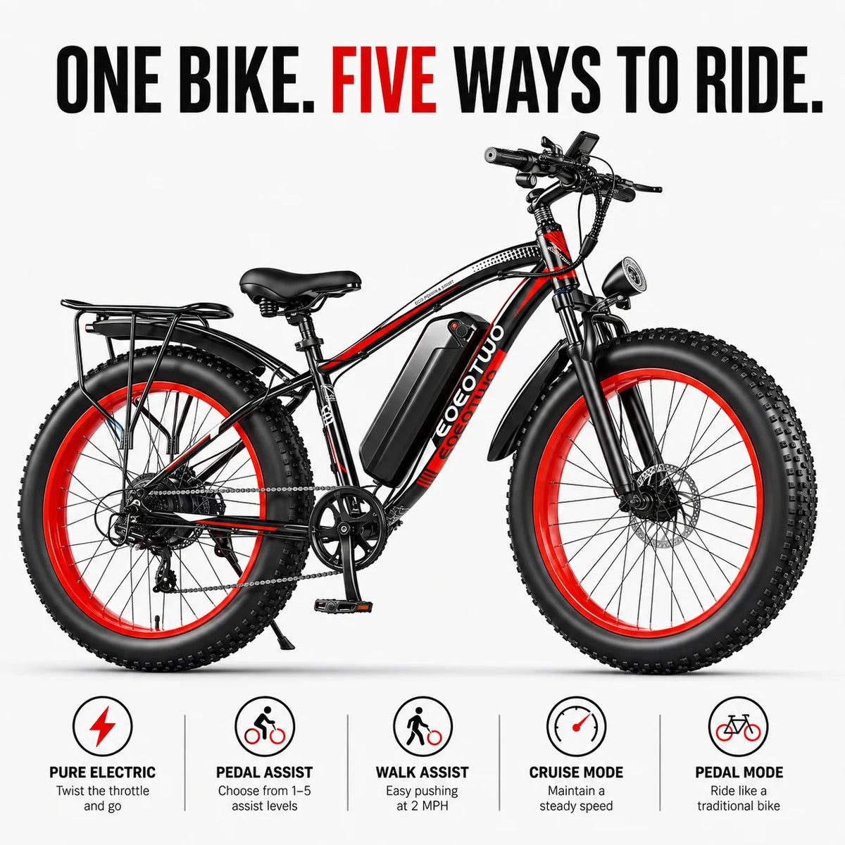 EOEOTWO 1500W Electric Bike With Fat Tires Long Range Battery