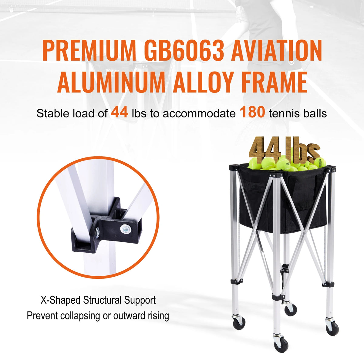 SucceBuy Foldable Tennis Ball Cart With Nylon Wheeled Basket