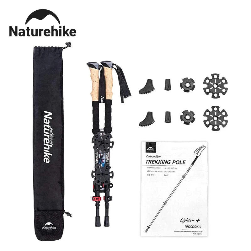 Free Shipping Naturehike Carbon Fiber Folding Hiking Trekking Poles