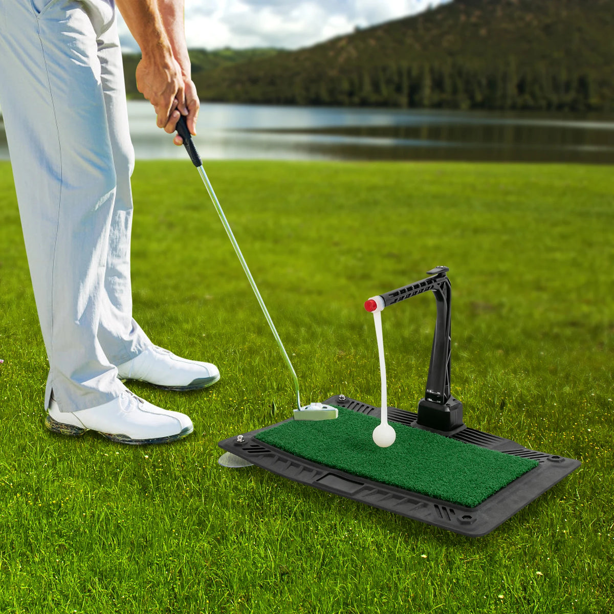 Height Adjustable Golf Swing Trainer With Ball Return Practice Aid