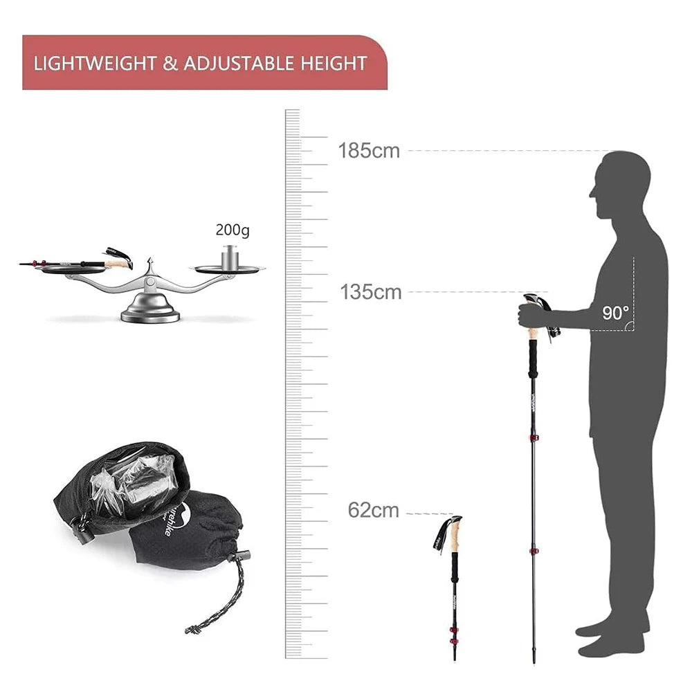 Free Shipping Naturehike Carbon Fiber Folding Hiking Trekking Poles