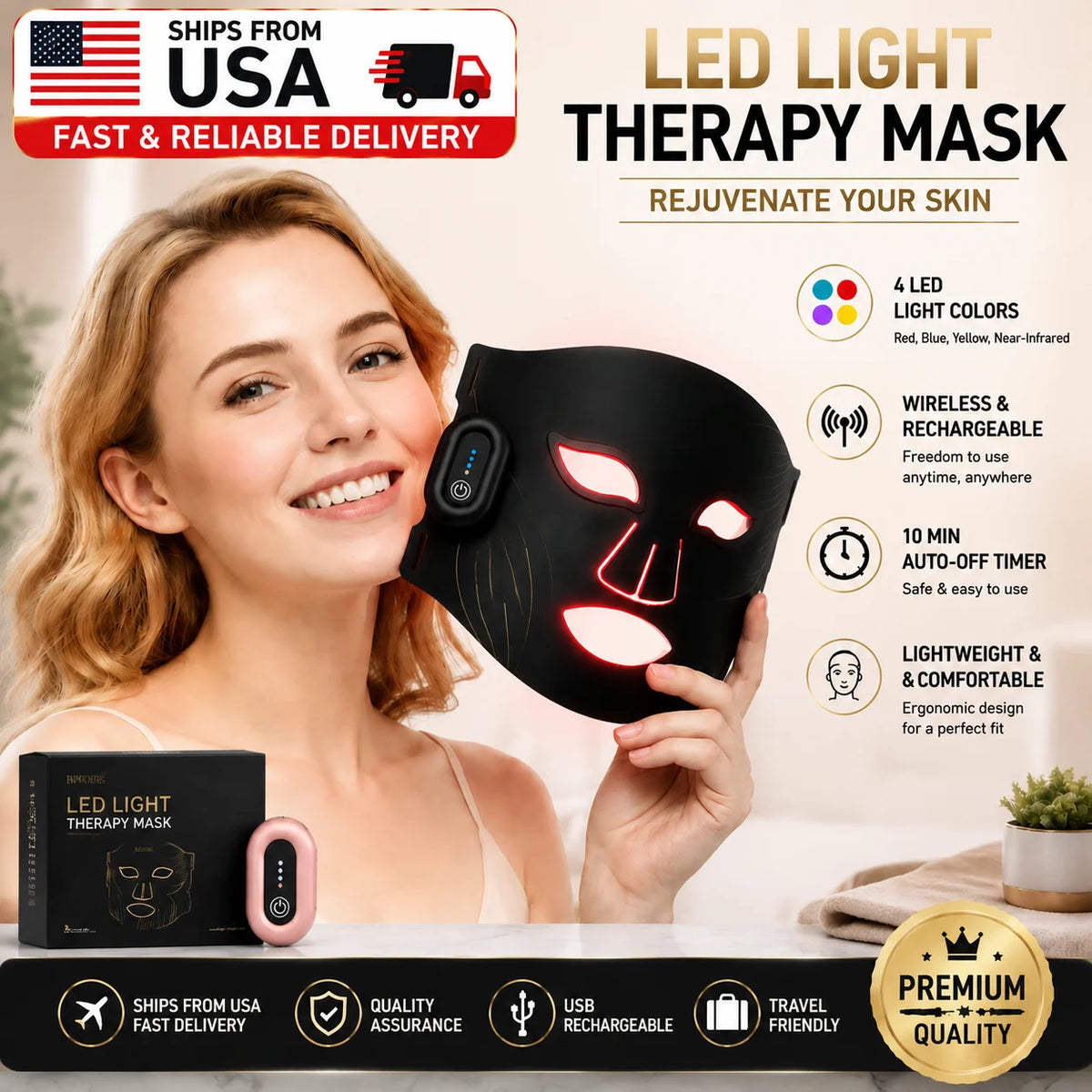 Free Shipping LYSMOSKI Red Light Therapy Mask With LED Modes