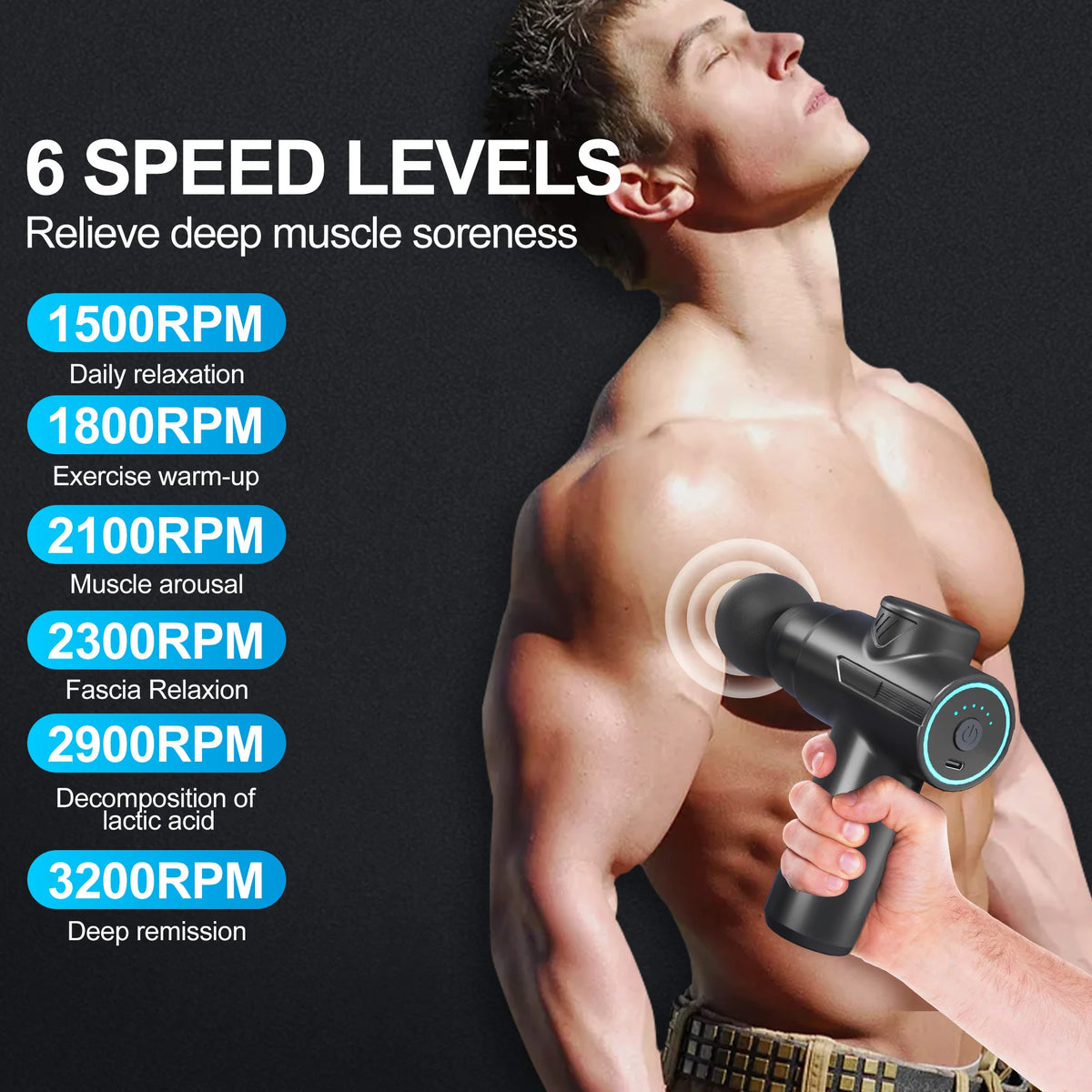 Leercon Mini Massage Gun With Six Speeds And Four Heads