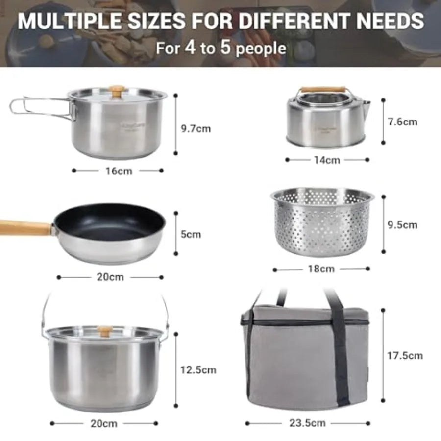 Free Shipping Stainless Steel Camping Cookware Set With Pots and Pan