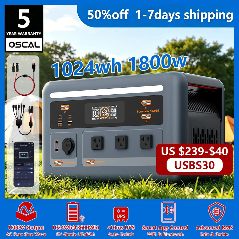 Free Shipping OSCAL PowerMax Portable Power Station With Solar Charging