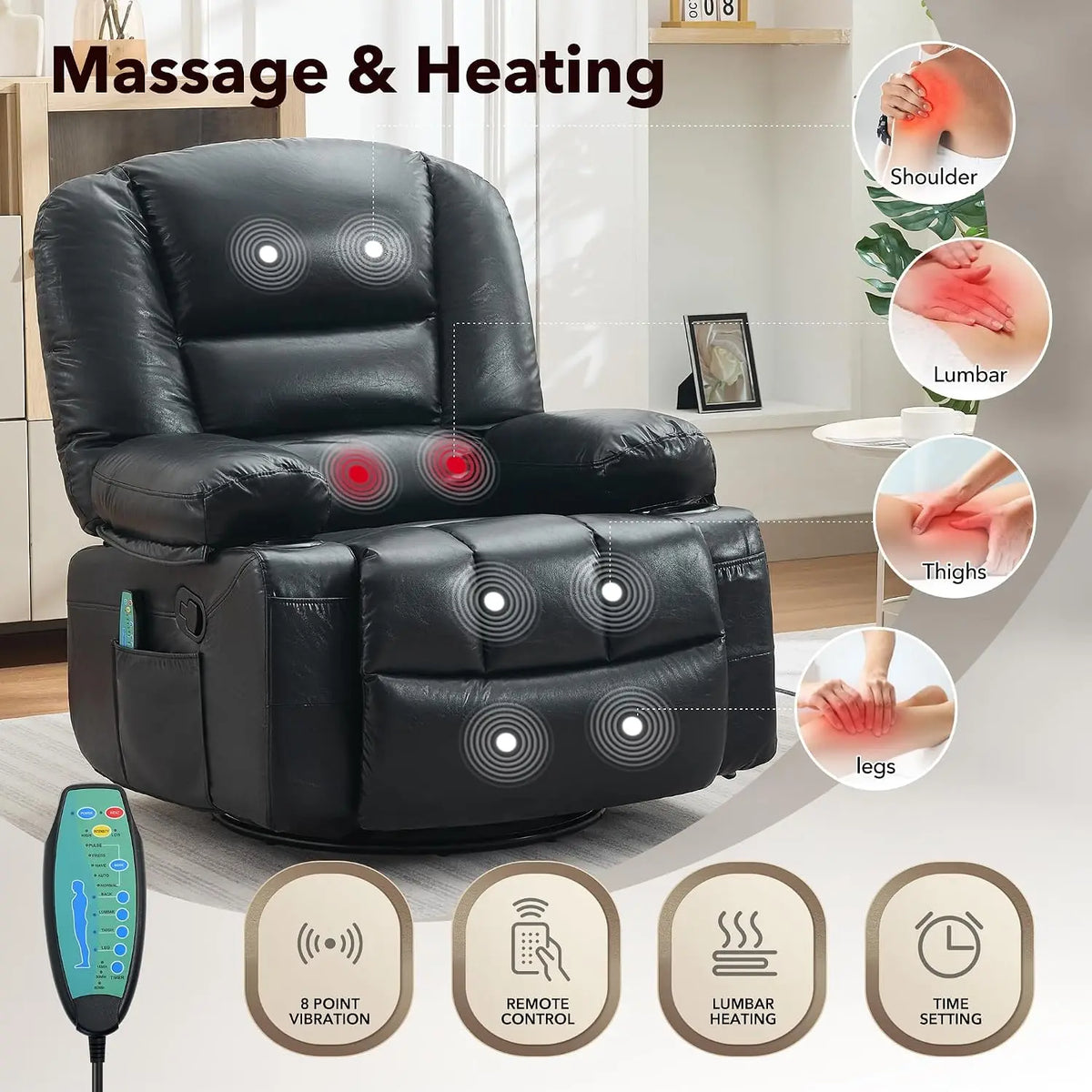Garvee Massage Recliner Chair With Heat And Swivel Comfort