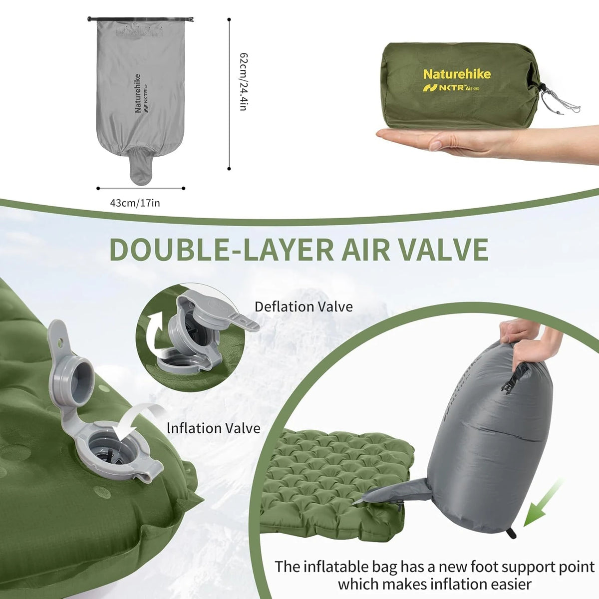 Free Shipping Naturehike Insulated Inflatable Camping Sleeping Pad