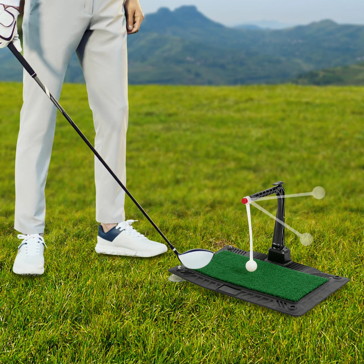 Height Adjustable Golf Swing Trainer With Ball Return Practice Aid