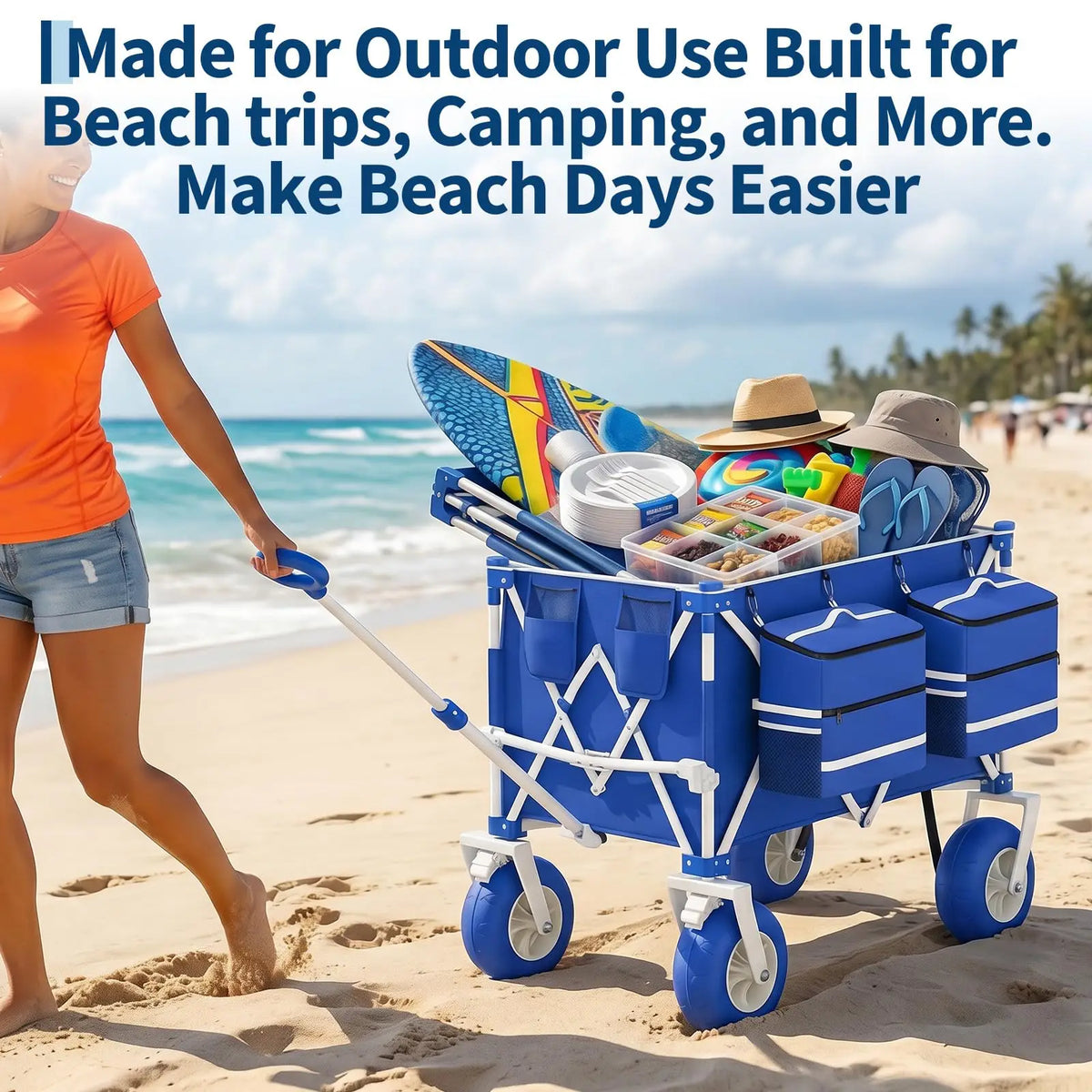 Free Shipping HiMISS Heavy Duty All Terrain Folding Beach Wagon