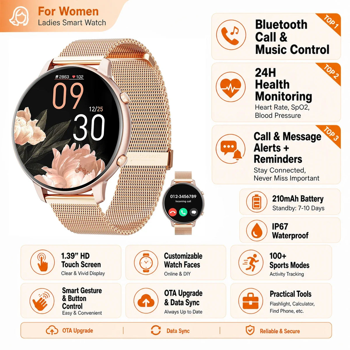 Free Shipping Women's Smartwatch With Bluetooth Calls And Fitness Tracking