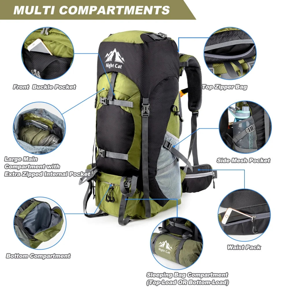 Free Shipping Night Cat Waterproof Hiking Backpack With Rain Cover