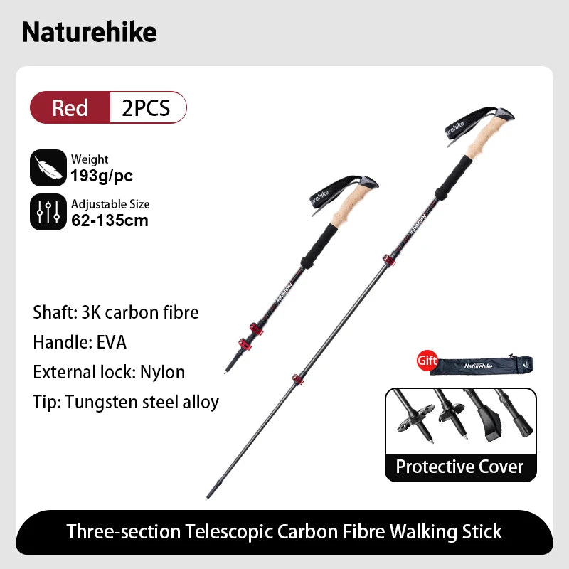 Free Shipping Naturehike Carbon Fiber Folding Hiking Trekking Poles