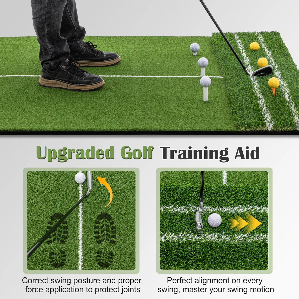 Premium Golf Hitting Mat Featuring Guide Line And Tee Slots